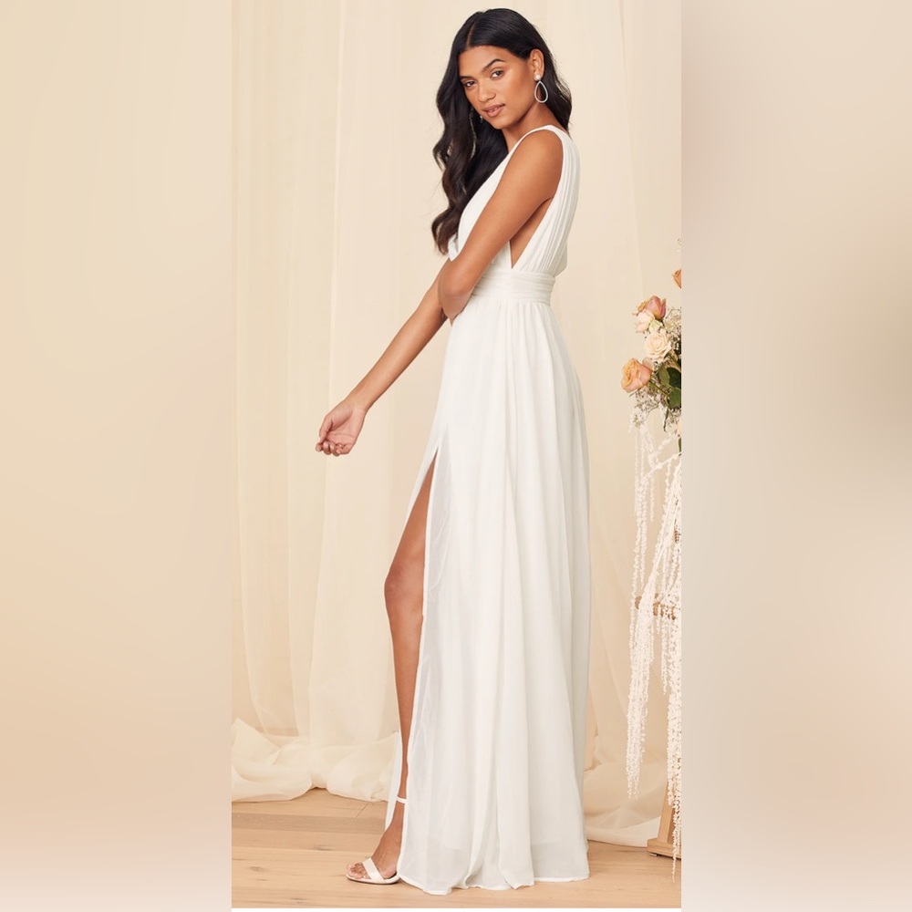 NWOT Lulus Heavenly Hues White Chiffon Maxi Dress XS - Picture 4 of 10